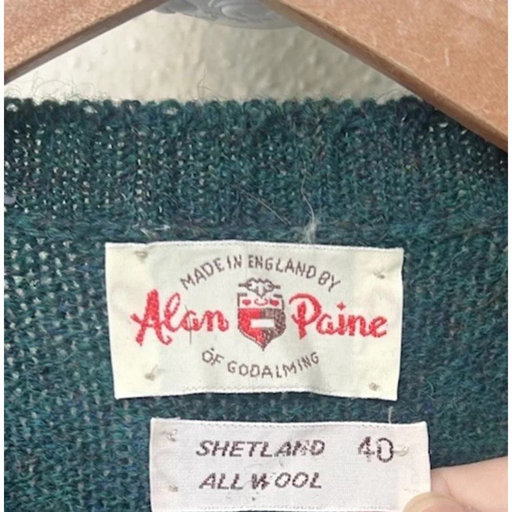 VTG Alan Paine Sweater Vest Diamond Argyle England V Neck Shetland Wool Grandpa